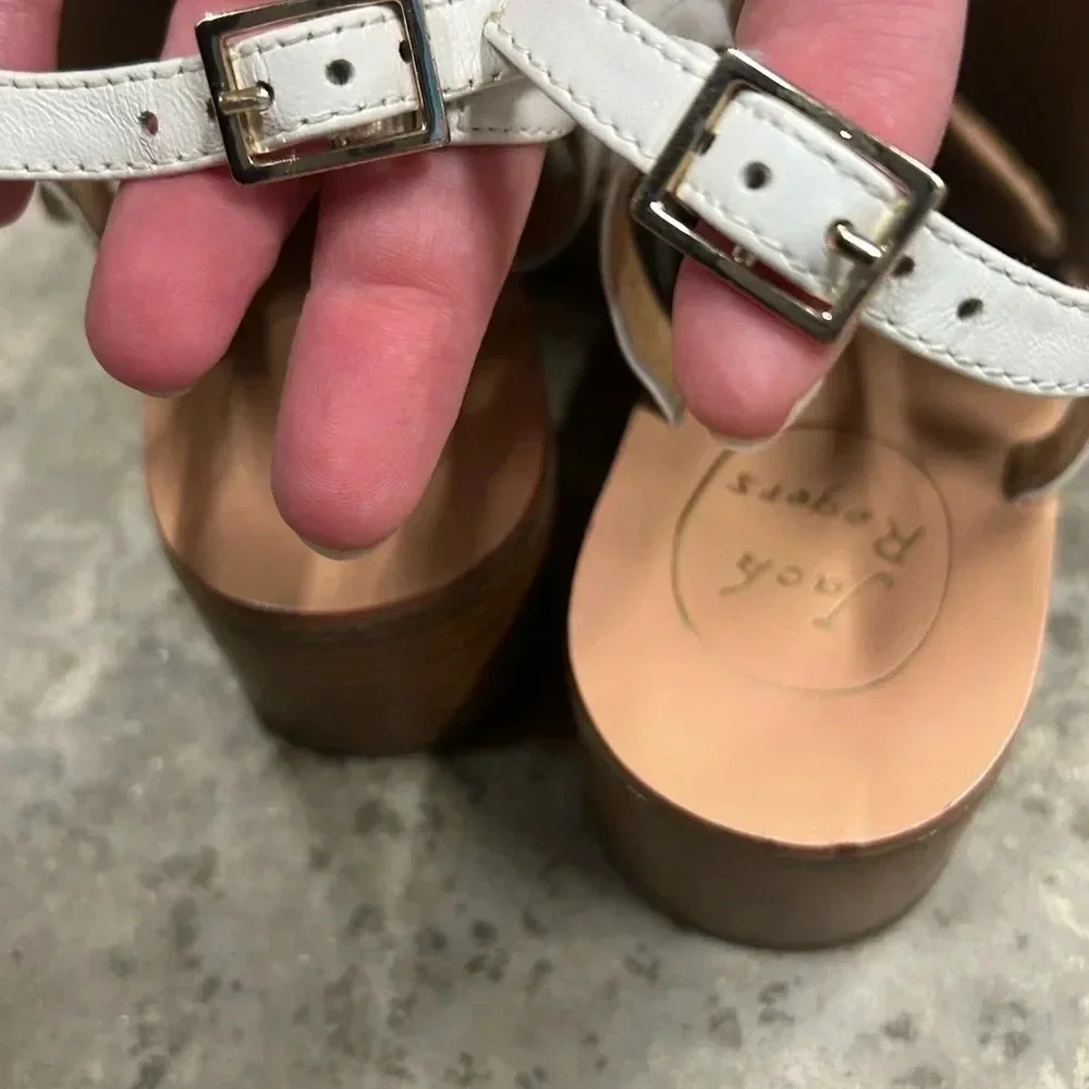 Jack Roger’s Elise Sandal Women’s 8.5‎ White/Platinum Stacked Heel